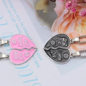 Best Friends två Rosa delbart hjärta Halsband<VSmycken Online