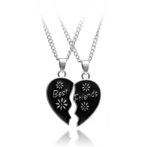 Best Friends två Rosa delbart hjärta Halsband<VSmycken Online