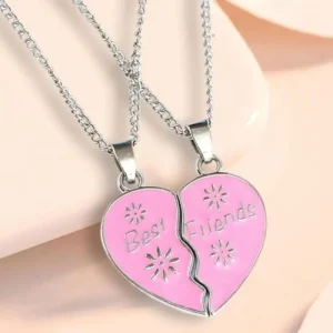 Best Friends två Rosa delbart hjärta Halsband<VSmycken Online