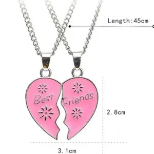 Best Friends två Rosa delbart hjärta Halsband<VSmycken Online