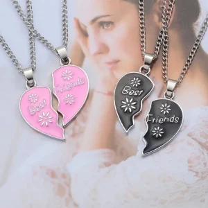 Best Friends två Rosa delbart hjärta Halsband<VSmycken Online