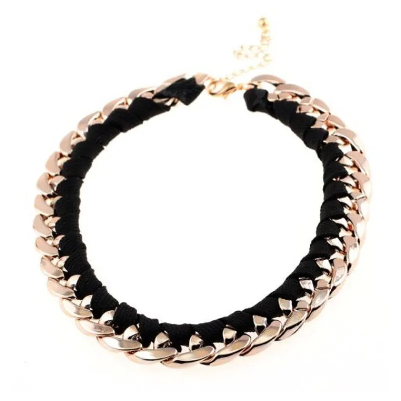 chunky_chain_halsband__bl_0.webp Chunky Chain halsband - Black & Gold<VSmycken New