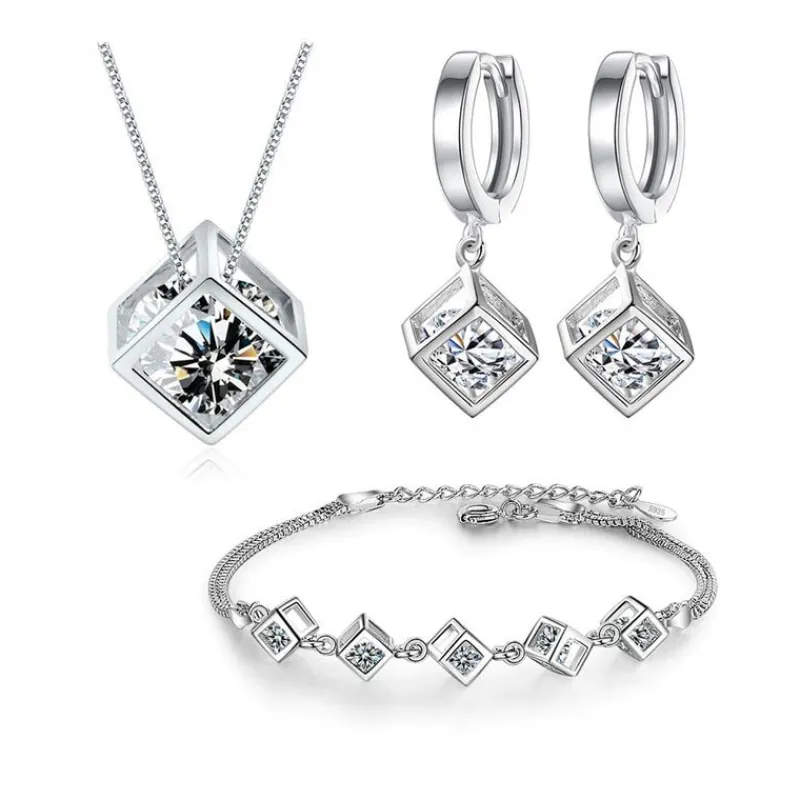 cube_zirkon_square_dangle_0.webp Cube Zirkon Square Dangle Diamantkub 925 Silver Halsband armband örhängen smycken set smyckeset<VSmycken Fashion