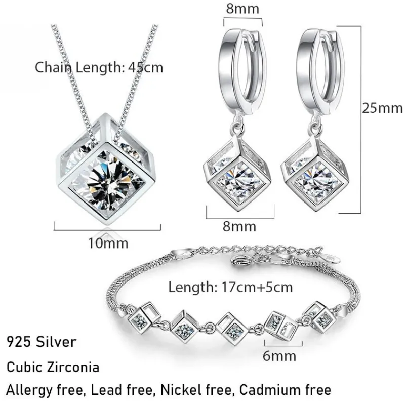 cube_zirkon_square_dangle_1.webp Cube Zirkon Square Dangle Diamantkub 925 Silver Halsband armband örhängen smycken set smyckeset<VSmycken Fashion