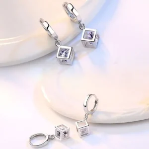 Cube Zirkon Square Dangle Diamantkub 925 Silver Halsband armband örhängen smycken set smyckeset<VSmycken Fashion