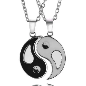 Delat yin yang halsband BF - Best Friends - 2 st svart & vit Vänskapssmycken<VSmycken New