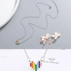 Delicate Rainbow Colorful Heart Halsband 925 Silver<VSmycken New