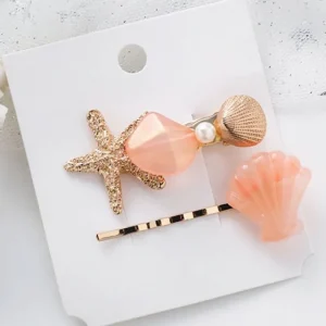 Fina Hår Hårtillbehör med havets stjärna och Snäckskal rosa<VSmycken New