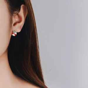 Fina röda vita jul örhängen med fluga<VSmycken Outlet