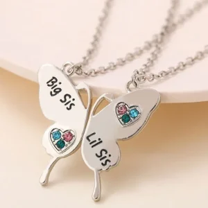 Fjäril Silver Halsband Big & Lil Sis två delar 2 st<VSmycken Sale