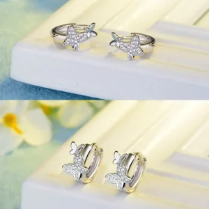 Äkta Silver diamant fjäril Cubic zirkon Örhängen<VSmycken Fashion
