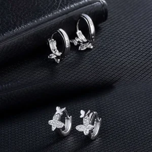 Äkta Silver diamant fjäril Cubic zirkon Örhängen<VSmycken Fashion