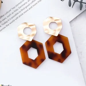 Leopard Metal Acrylic Hexagonal long Geometric bruna örhängen<VSmycken Best