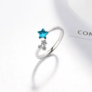Ocean Blue Crystal Little Zirkon Star Ring - 925 sterling silver<VSmycken Outlet