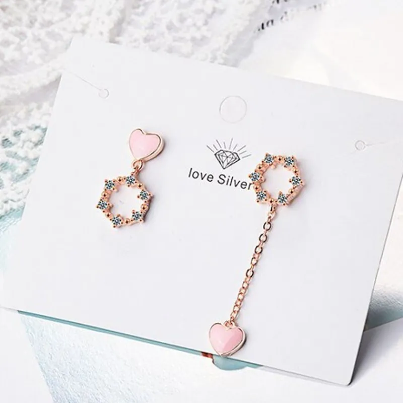 pink_love_heart_asymmetri_1.webp Pink Love Heart Asymmetrical Örhängen 925 sterling Silver<VSmycken Discount