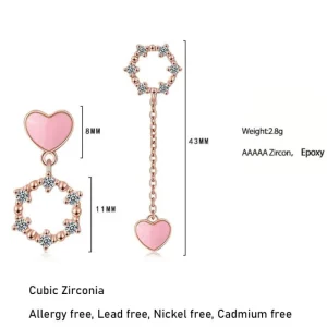 Pink Love Heart Asymmetrical Örhängen 925 sterling Silver<VSmycken Discount