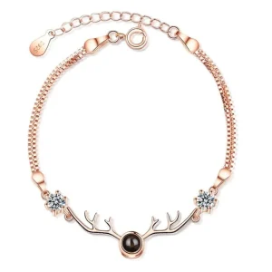 Rosa Äkta 925 Silver Zircon i love you Projection Armband<VSmycken Online