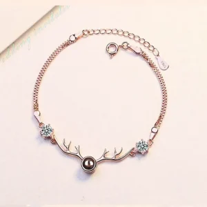 Rosa Äkta 925 Silver Zircon i love you Projection Armband<VSmycken Online