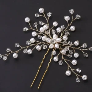 Sex kvistar Hårnål med glasstenar & pärlor guldig<VSmycken Fashion