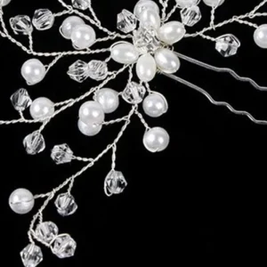 Sex kvistar Hårnål med ovala glasstenar & pärlor silver<VSmycken Fashion