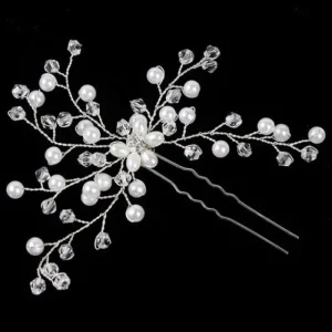 Sex kvistar Hårnål med ovala glasstenar & pärlor silver<VSmycken Fashion