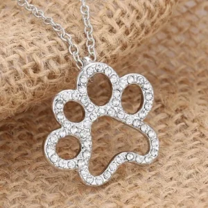 Silver Crystal Dog Paw - Halsband<VSmycken Outlet