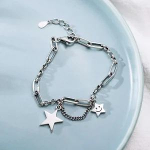 Silver Simple Retro Star Chain Bracelet Armband<VSmycken Outlet