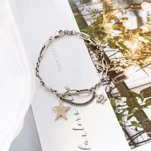 Silver Simple Retro Star Chain Bracelet Armband<VSmycken Outlet