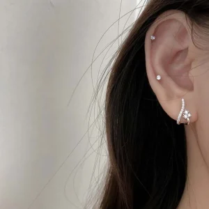 Silver Zircon Geometric Curve Stud örhängen<VSmycken Sale