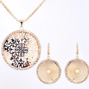 Smyckeset - halsband och örhängen Guldiga ringar<VSmycken Discount