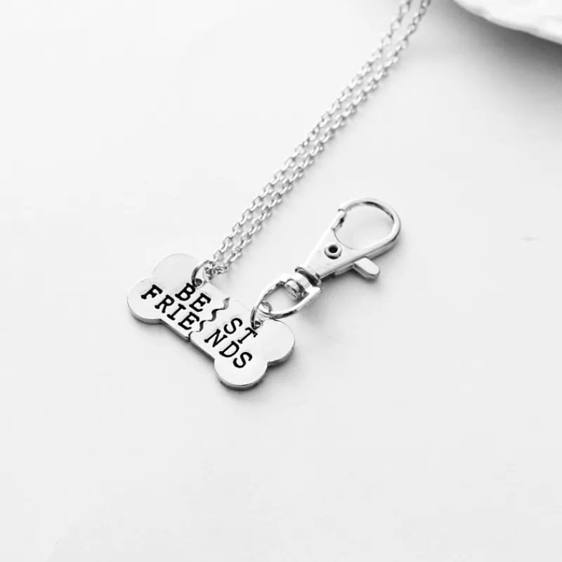 st__set_silver_hundben_b_1.webp 2 st / set Silver Hundben Best Friends halsband bästa vänner Halv halsband Halvpynt nyckelring<VSmycken Online