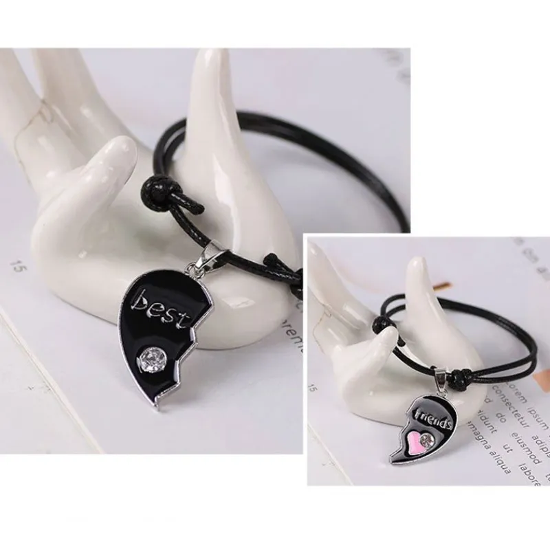 st_best_friend_svart_armb_1.webp 2st Best Friend svart Armband Delbart hjärta<VSmycken New