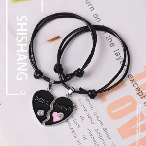 2st Best Friend svart Armband Delbart hjärta<VSmycken New