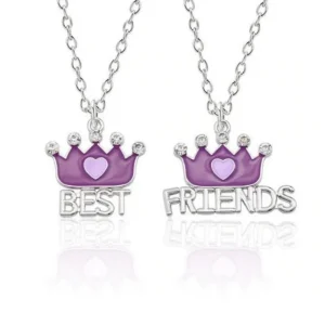 2 st Best Friends Halsband med två Lila Kronor med rosa hjärta<VSmycken Sale