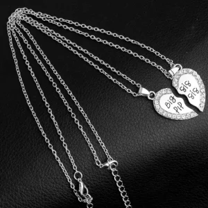 2 st Big sister Lil sis silver två delbart hjärta halsband<VSmycken Online