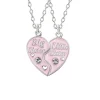 2st Big sister little sister rosa två delbart hjärta halsband<VSmycken Outlet
