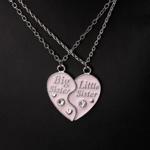 2st Big sister little sister rosa två delbart hjärta halsband<VSmycken Outlet