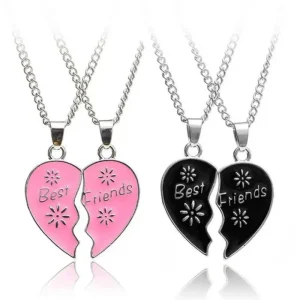 Best Friends två Rosa delbart hjärta Halsband<VSmycken Online