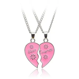 Best Friends två Rosa delbart hjärta Halsband<VSmycken Online