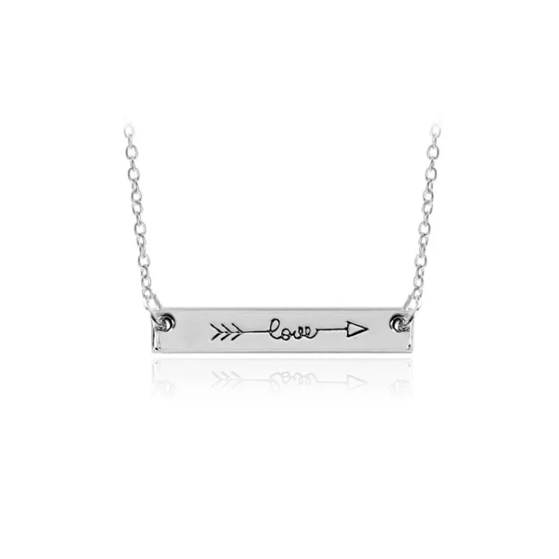 charm_necklace_silver_sim_0.webp Charm Necklace silver Simple Letter Love silver Långa remsor Rektangulärt halsband för kvinnor<VSmycken Sale