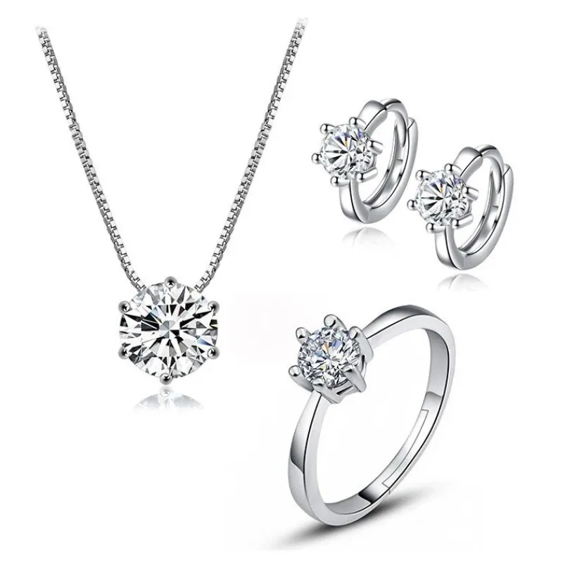 classic_dazzling__claws_k_0.webp Classic Dazzling 6 Claws kubisk zirkonia smyckeset i silver<VSmycken New