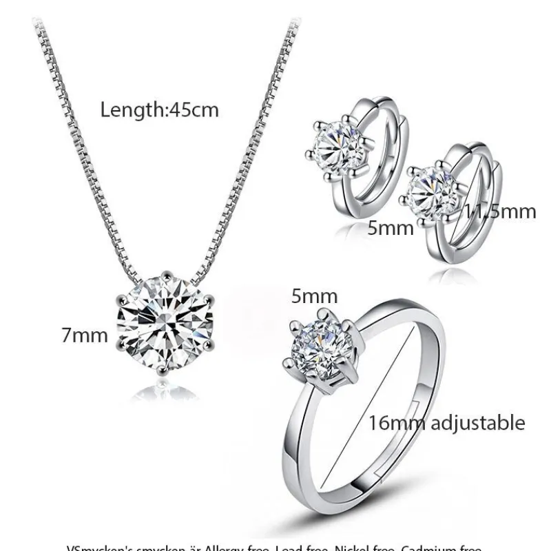 classic_dazzling__claws_k_6.webp Classic Dazzling 6 Claws kubisk zirkonia smyckeset i silver<VSmycken New