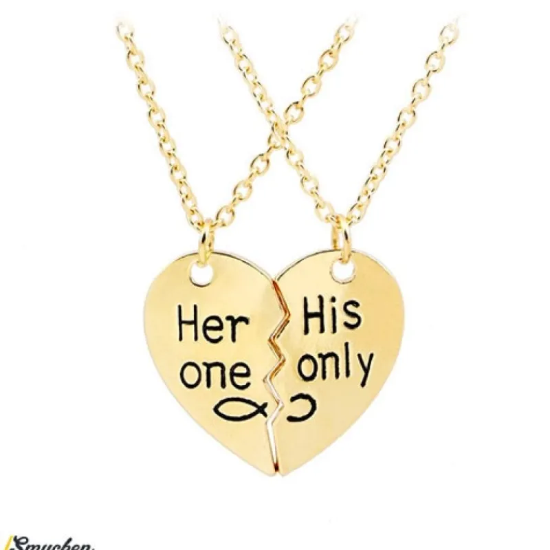 her_one__his_only_halsban_0.webp Her one & his only halsband guld med 2 delbart hjärta & 2 kedjor - Vänskapssmycken<VSmycken Outlet