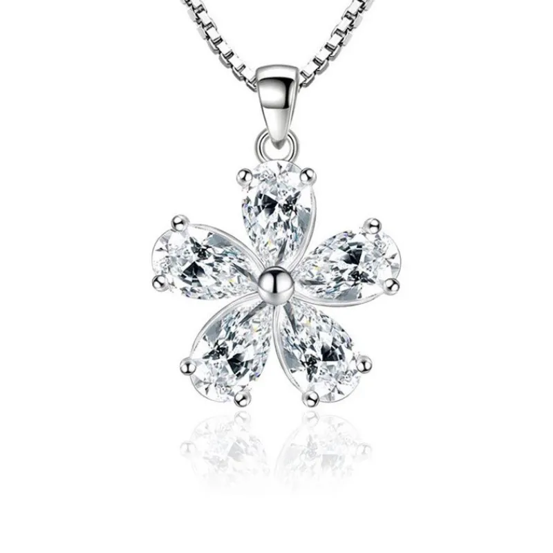 kta__silver_cubic_zirkon__0.webp Äkta 925 Silver Cubic Zirkon blomma Halsband<VSmycken Clearance