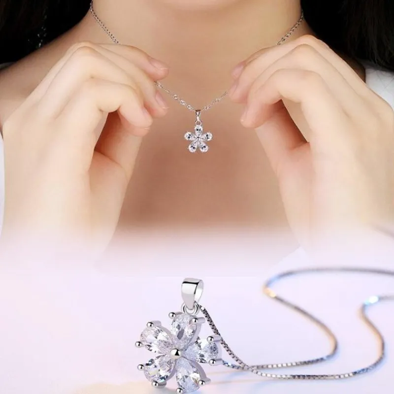 kta__silver_cubic_zirkon__2.webp Äkta 925 Silver Cubic Zirkon blomma Halsband<VSmycken Clearance
