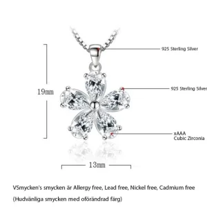 Äkta 925 Silver Cubic Zirkon blomma Halsband<VSmycken Clearance