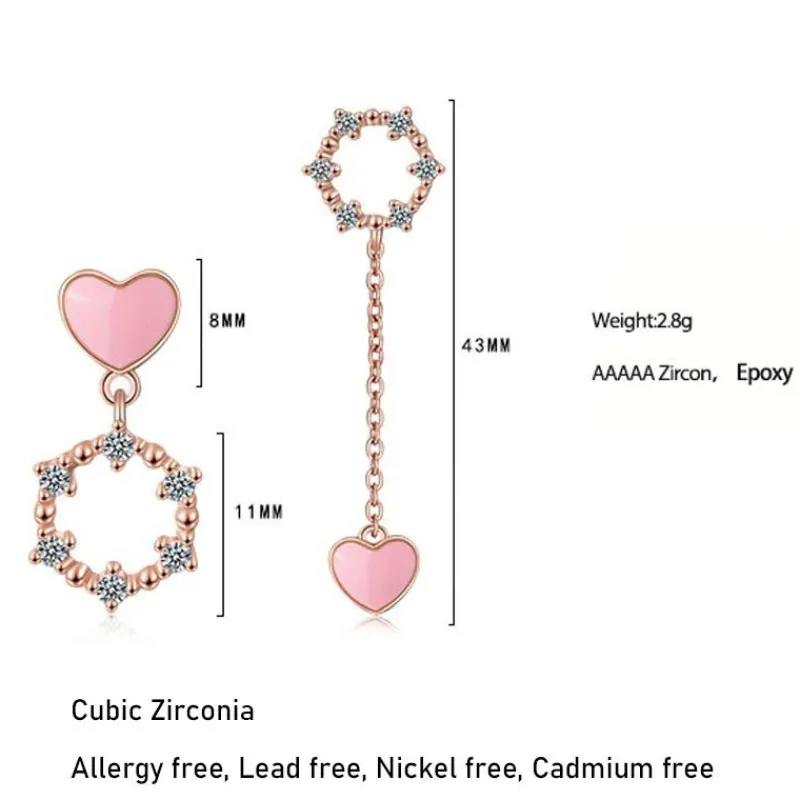 pink_love_heart_asymmetri_3.webp Pink Love Heart Asymmetrical Örhängen 925 sterling Silver<VSmycken Discount