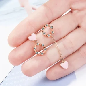 Pink Love Heart Asymmetrical Örhängen 925 sterling Silver<VSmycken Discount