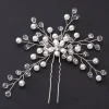 Sex kvistar Hårnål med ovala glasstenar & pärlor silver<VSmycken Fashion