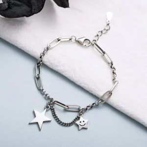 Silver Simple Retro Star Chain Bracelet Armband<VSmycken Outlet